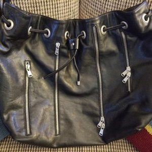D & G black leather zipper detail bag